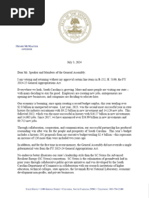 7-3-24 Gov McMaster To Gen Assembly Veto Message R252 H5100 FY 24-25 Gen App Act