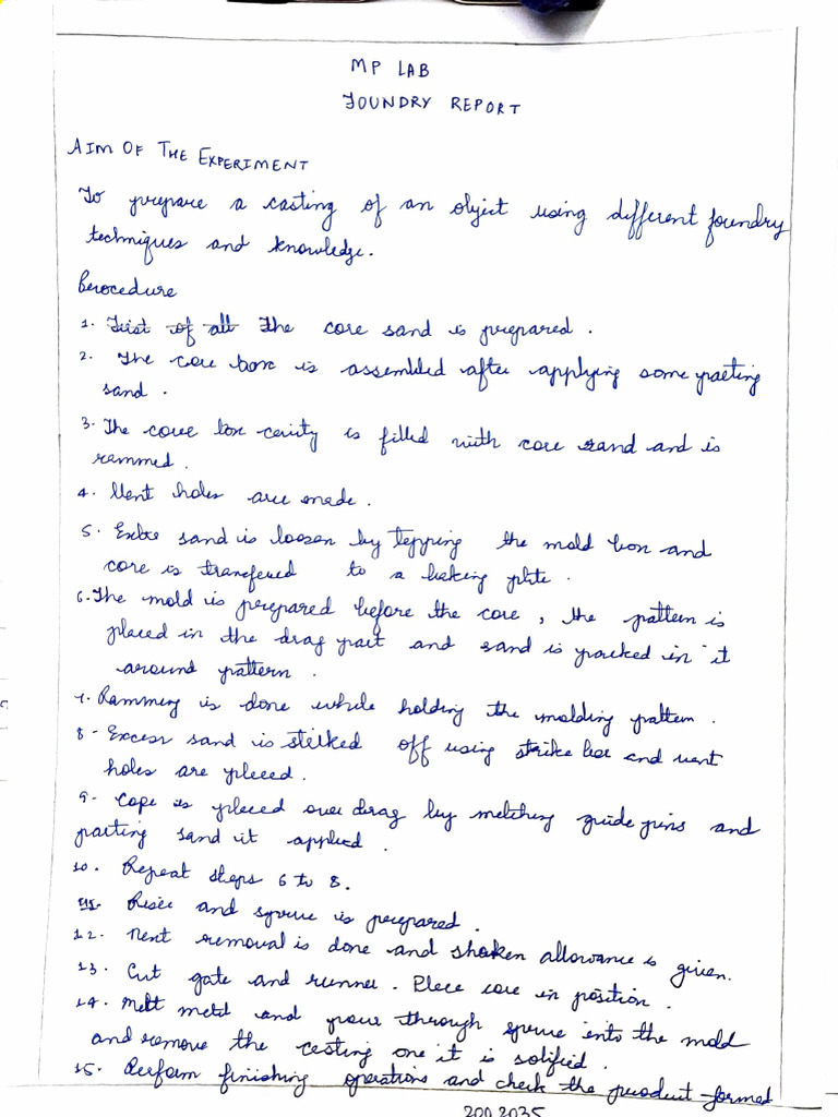 Isha Dixit 2002035 Foundry Lab Record | PDF | Metalworking | Metals