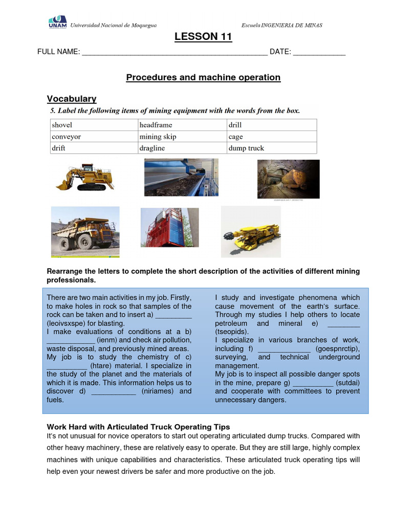 Leasson 11 | PDF | Mining | Truck