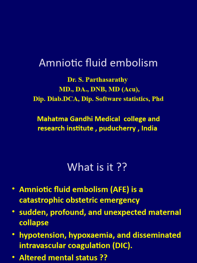 Amniotic Fluid Embolism Mgmc PDF Childbirth Causes Of Death