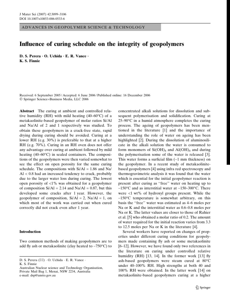 Influence of Curing Schedule On Geopolymers | PDF | Chemical Substances ...