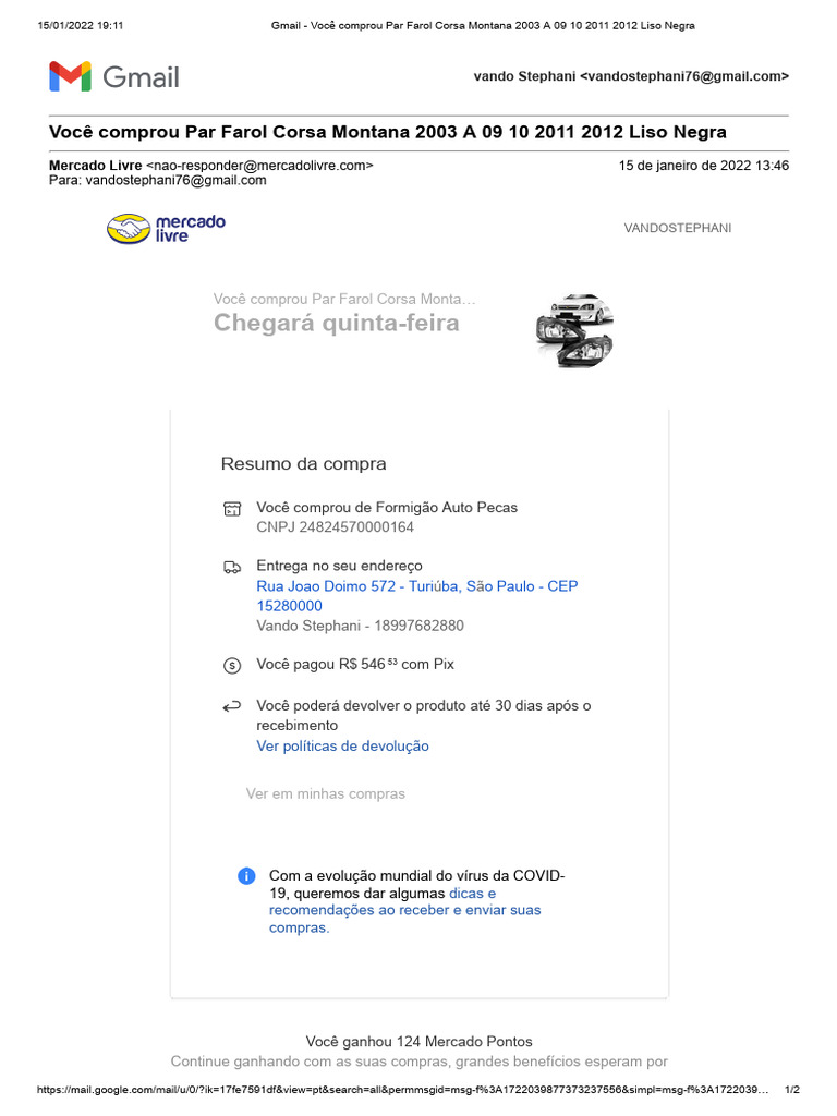 Compra de Farol Corsa Montana 2003-2012 | PDF | Gmail
