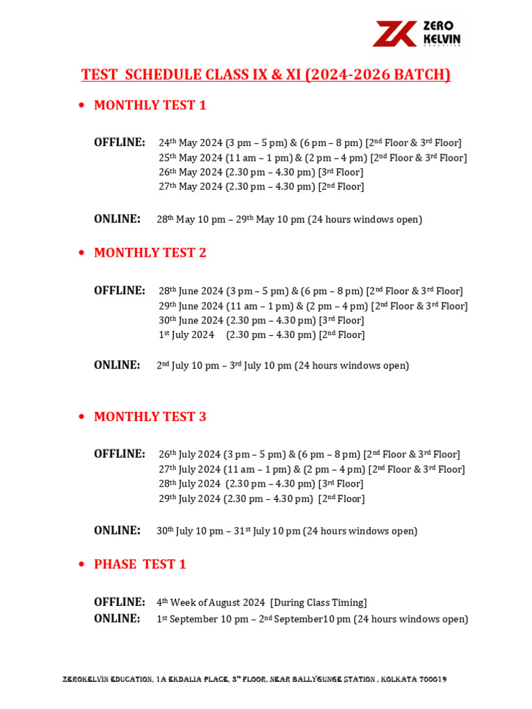 Class IX & XI Test Schedule 2024-2025 | PDF | Military Operations