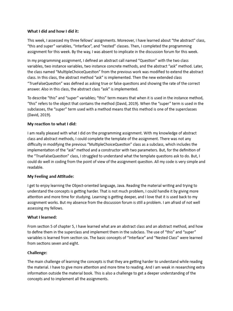 Java Programming Assignment Reflection | PDF | Method (Computer ...
