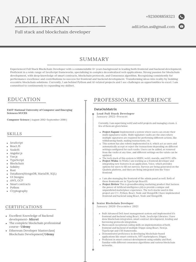 Adil Irfan: Full Stack and Blockchain Developer | PDF | Computing ...
