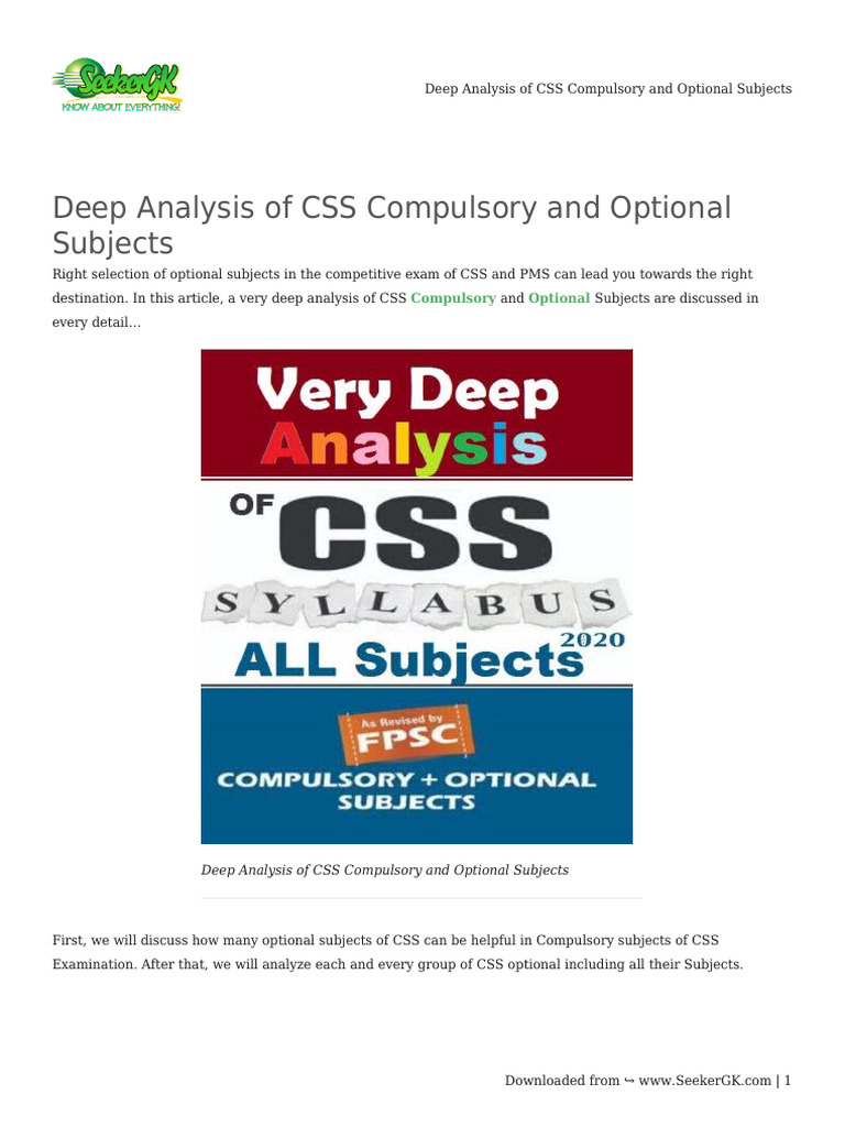 Deep Analysis of CSS Compulsory and Optional Subjects | PDF | Analysis ...