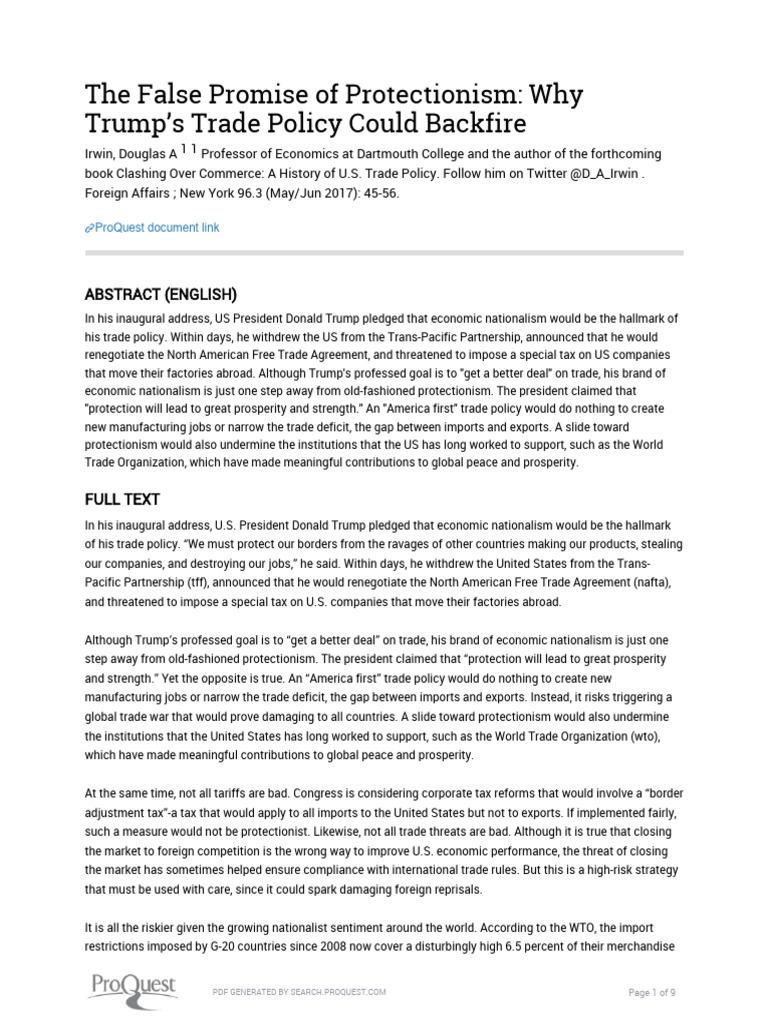 Trump’s Trade Policy: Risks of Protectionism | PDF | Protectionism | Tariff
