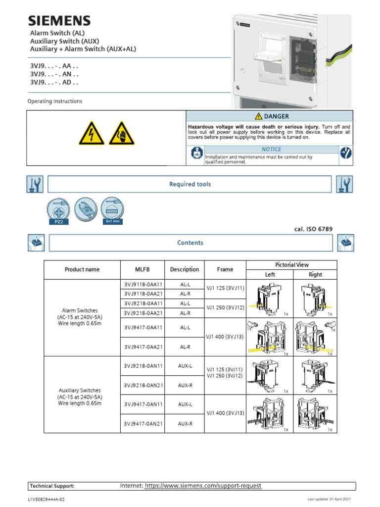 Siemens Alarm and Auxiliary Switches Guide | PDF | Business Law ...