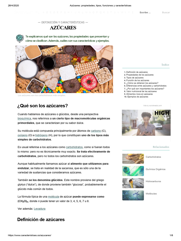 Azúcares - Propiedades, Tipos, Funciones y Características-Lectura 12