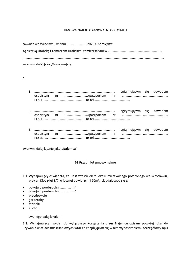 Umowa Najmu PDF