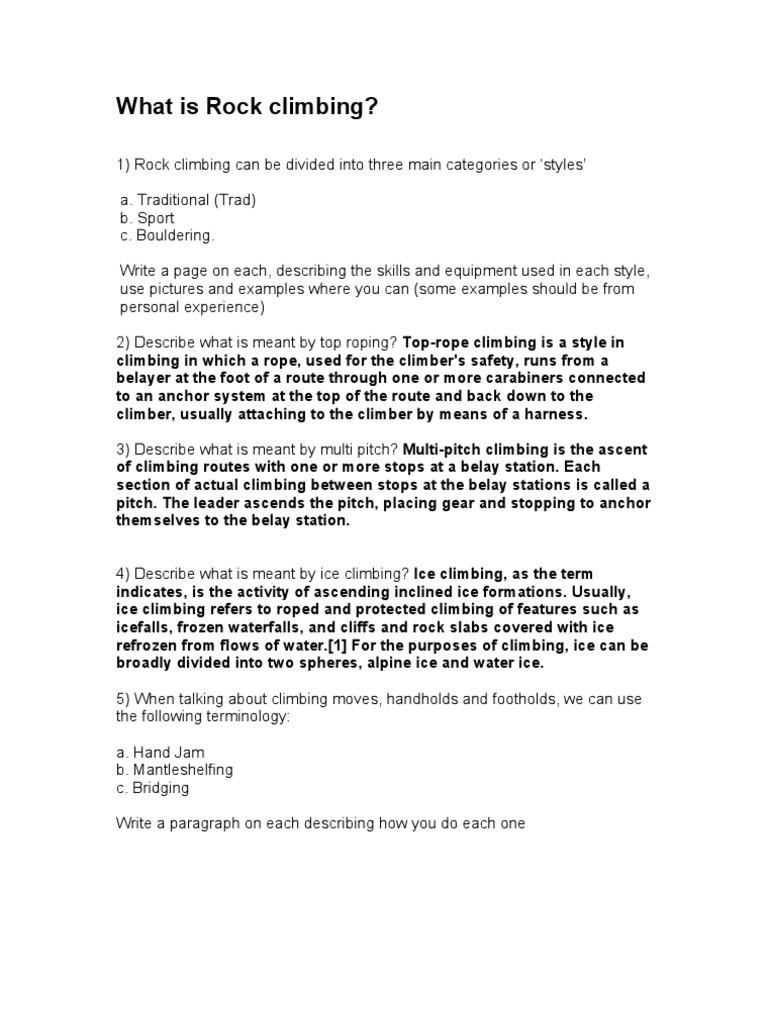 AO1 What Is Rock Climbing PDF Rock Climbing Outdoor Recreation