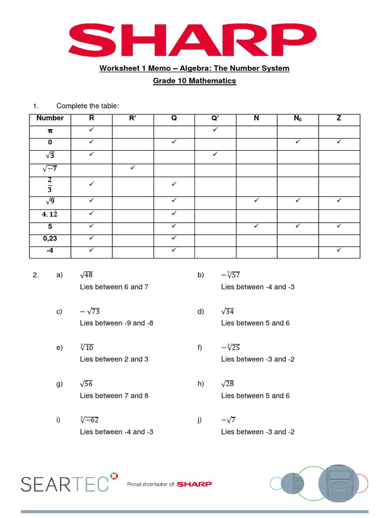 Mathematics gr.10 The Number System Memorandum | PDF | Integer | Numbers