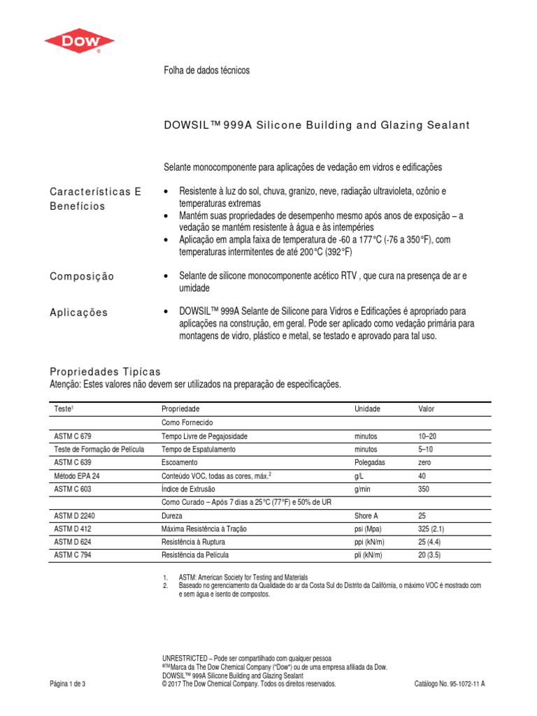 Dowsil 999A FICHA TECNICA | PDF | Embalagem e rotulagem | Materiais