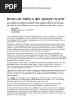 Doctors failing to spot Asperger's in girls