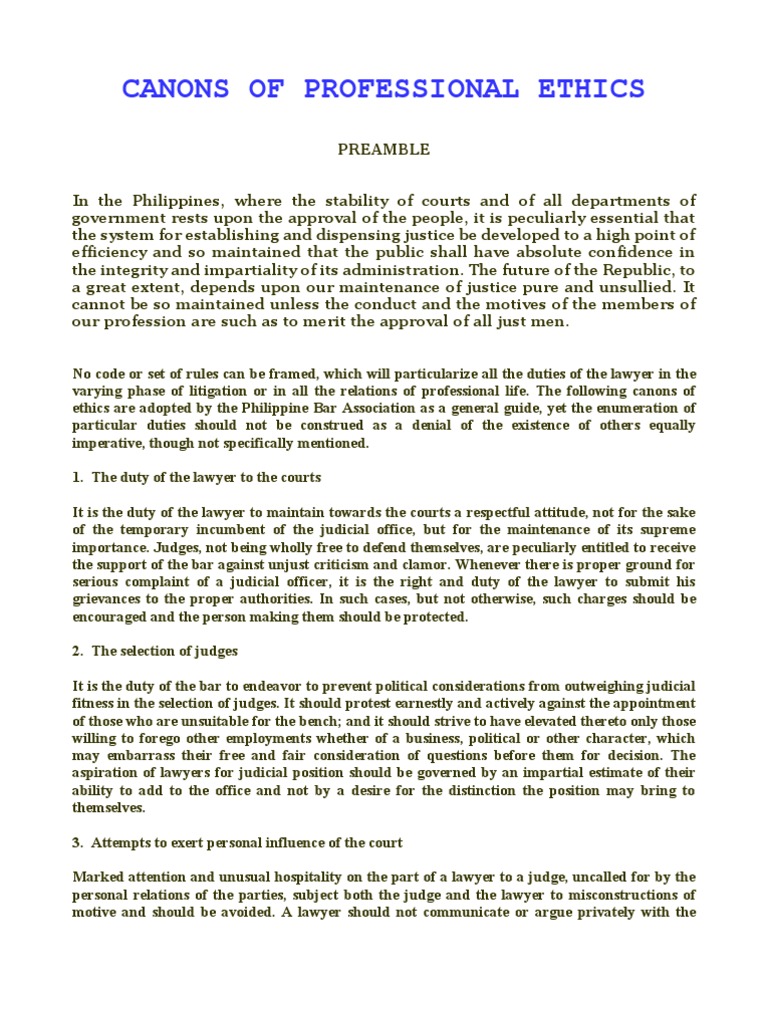 Canons Of Professional Ethics chan robles virtual law library Lawyer