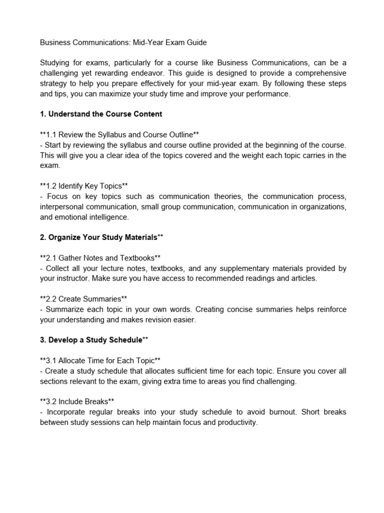 Business Communications Mid Year Exam Guide | PDF | Communication ...