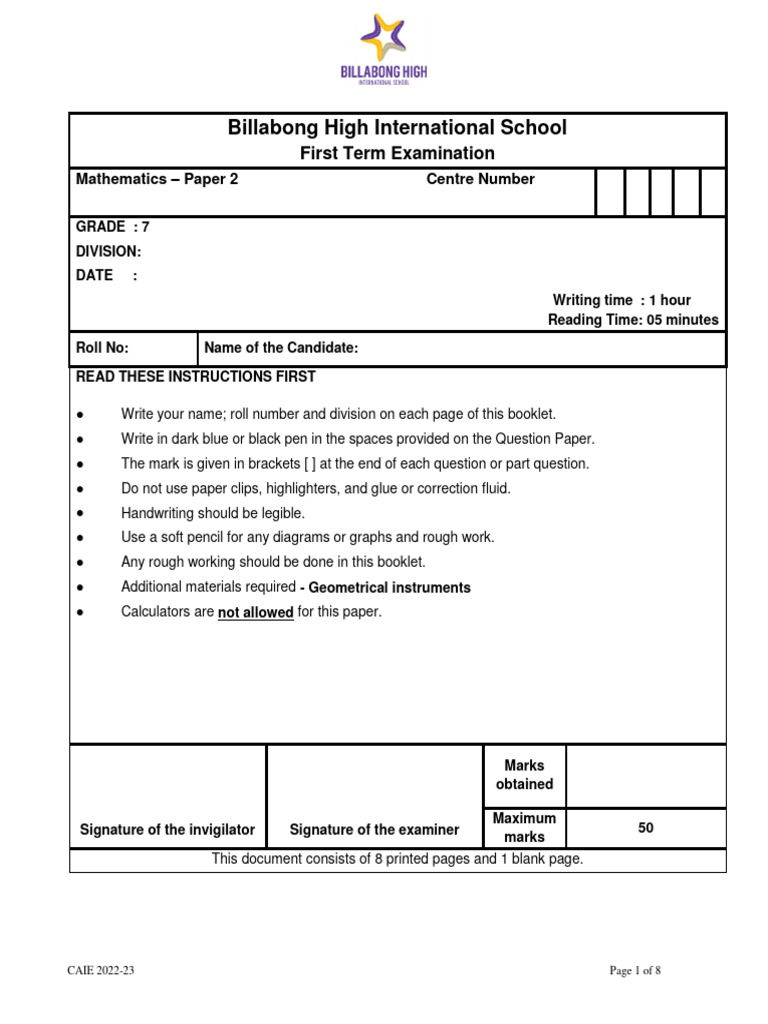 Grade 7 Mathematics Exam Paper 2 | PDF | Mathematics