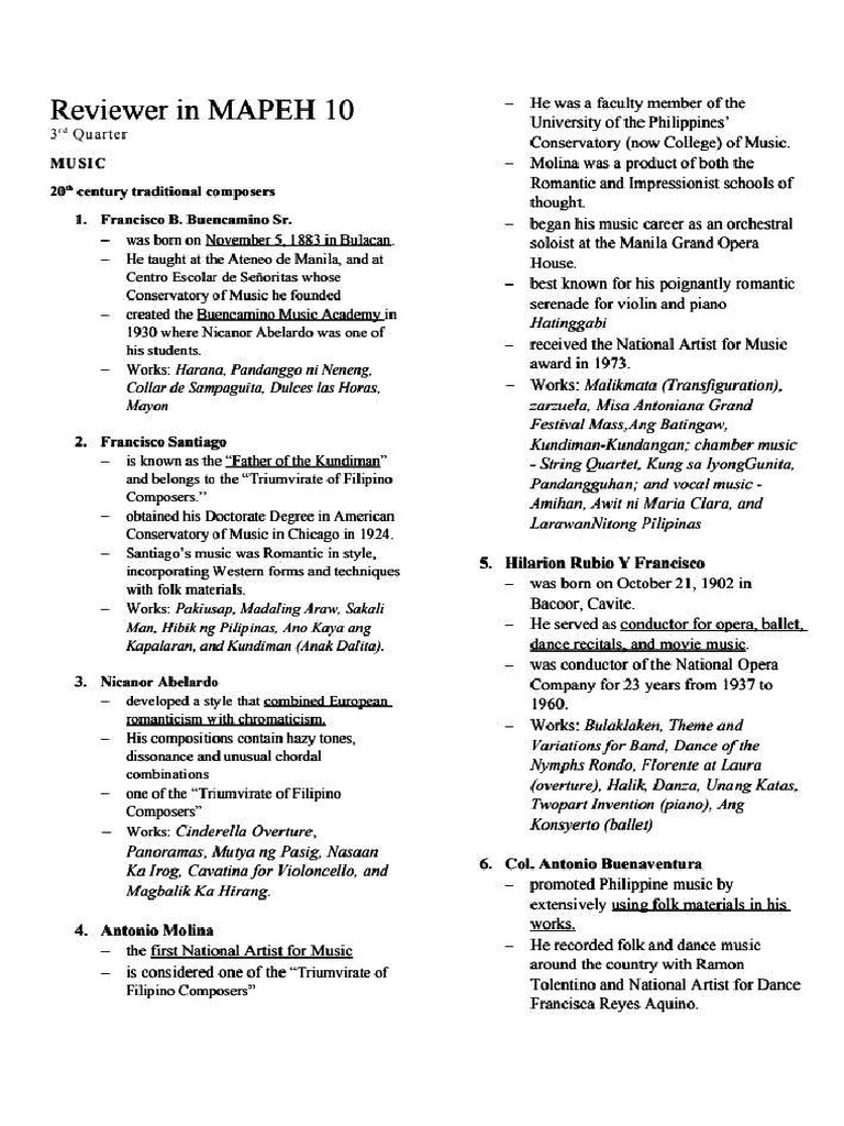 Mapeh 10 Reviewer 3rd Quarter | PDF