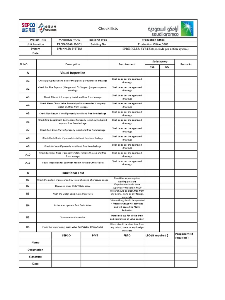 CHECKLI | PDF | Fire Sprinkler System | Valve