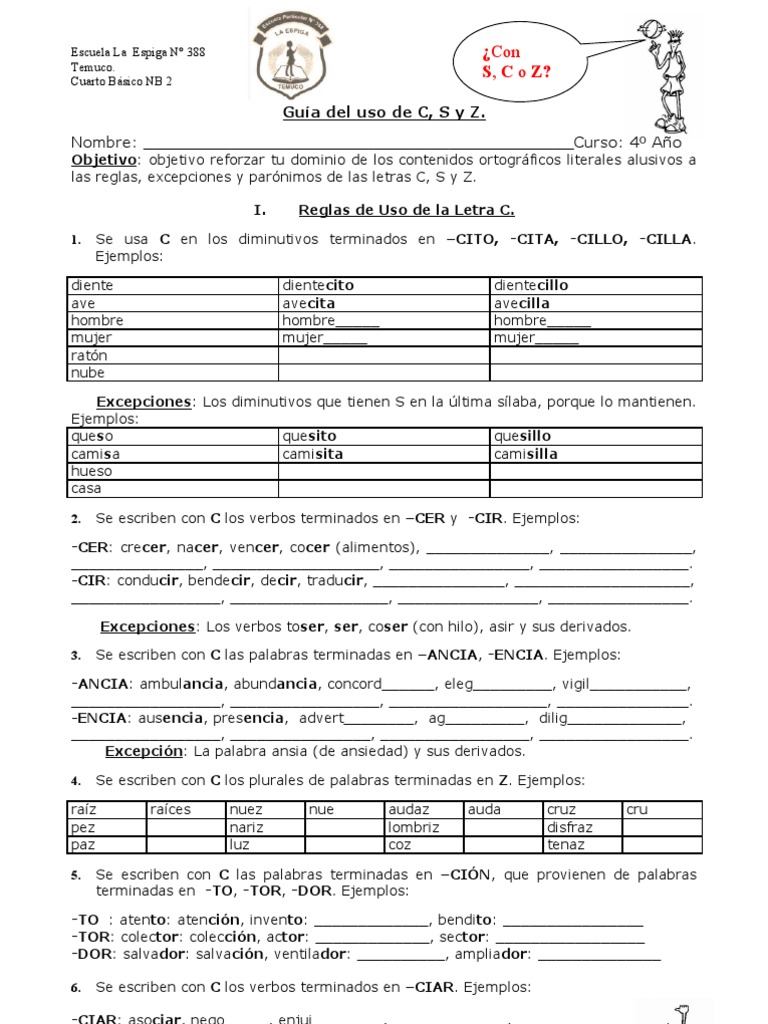 Ejercicios de Uso de C, S y Z para Primaria | PDF | Artes del Lenguaje ...