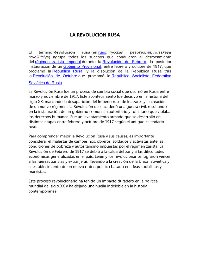 Causas y Consecuencias de la Revolución Rusa | PDF | revolución rusa ...