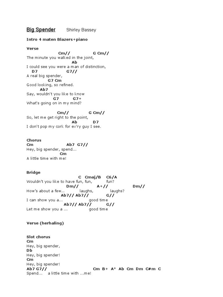 Big Spender Lyrics by Shirley Bassey | PDF | Art