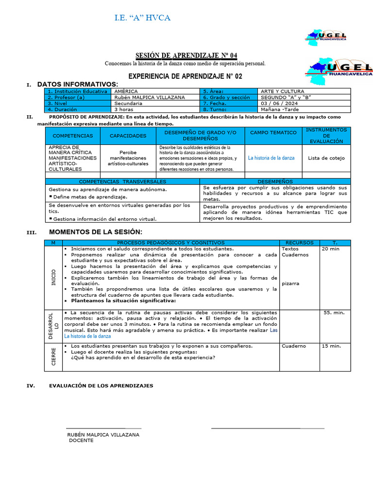 Historia de la Danza en la Educación | PDF | Aprendizaje | Evaluación