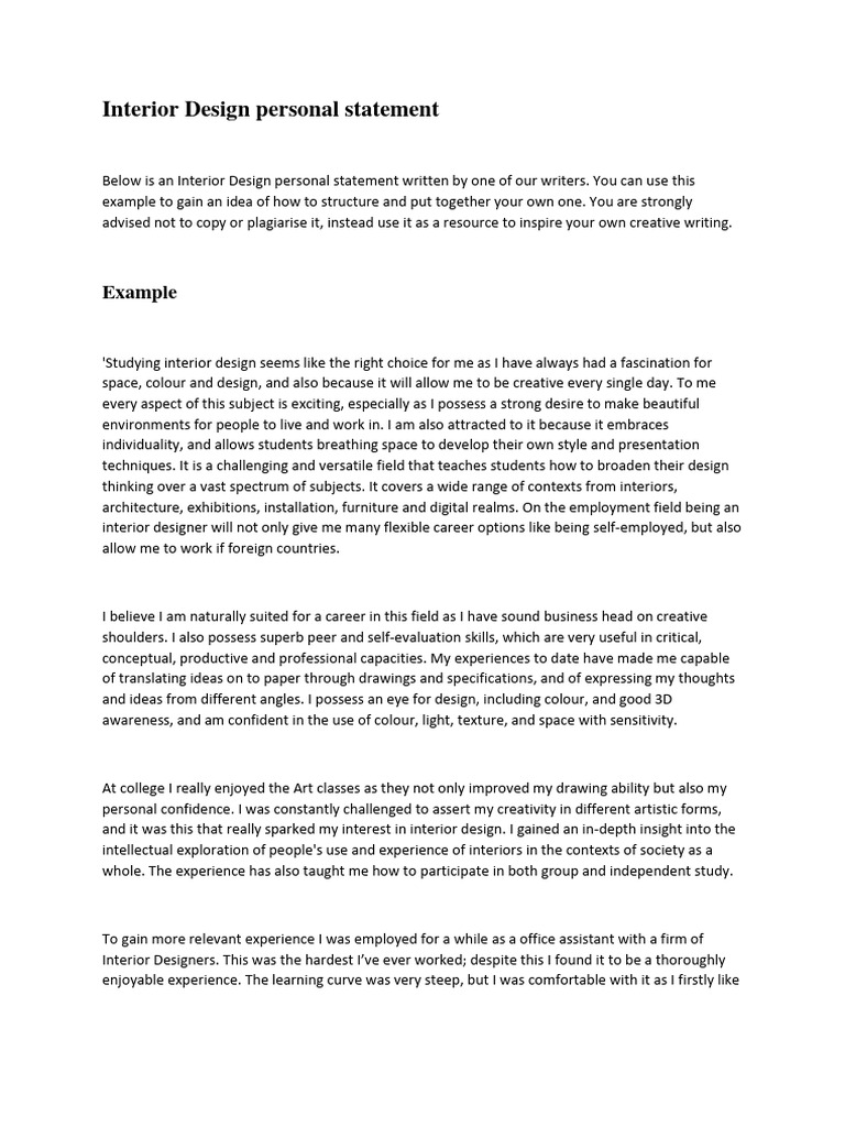 Interior Design Personal Statement | PDF | Interior Design | Experience
