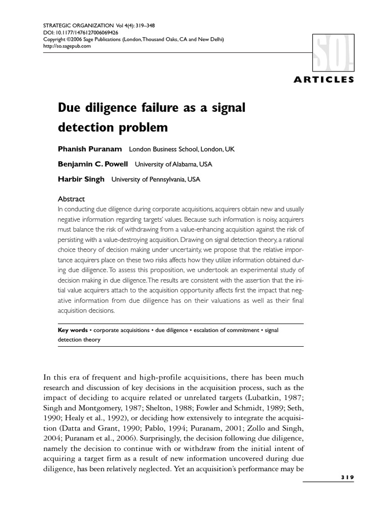 Due Diligence Failure As A Signal Detection Problem - 2006 | PDF ...