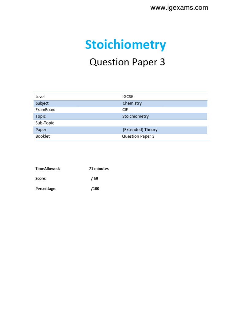 5.3 Stiochiometry QP - Igcse Cie Chemistry - Extended Theory Paper ...