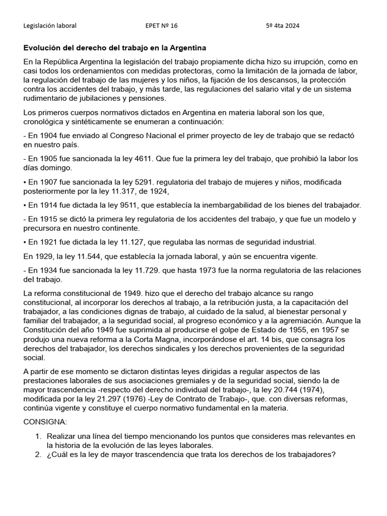 Evolución Del Derecho Del Trabajo en La Argentina | PDF | Derecho