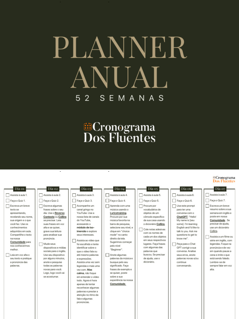 Planner Anual de Aprendizado de Inglês | PDF | YouTube | Facebook