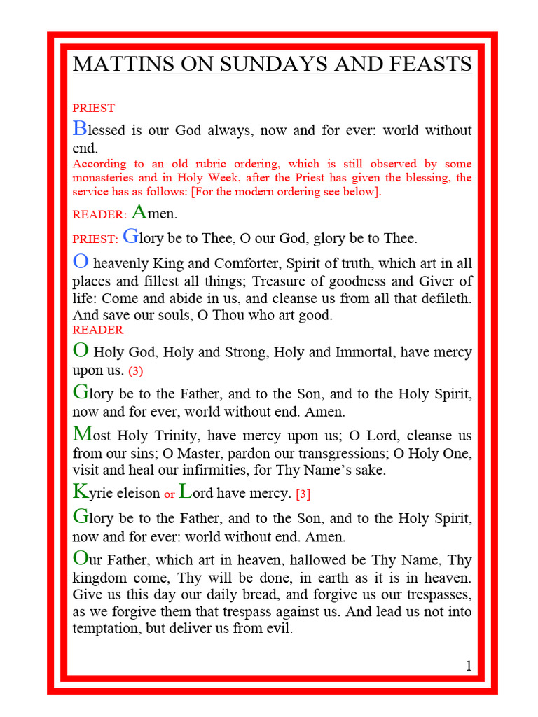 Mattins On Sundays and Feasts-Choir | PDF | Lord's Prayer | Glory ...