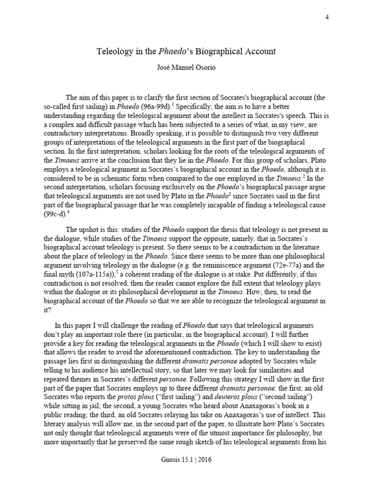 Teleology in Phaedo S Biographical Accou | PDF | Nous | Socrates