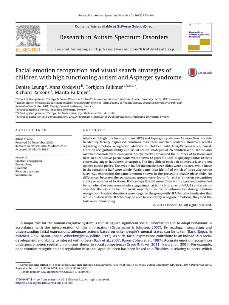 Emotion Recognition in Children with Autism | PDF | Emotions | Autism ...