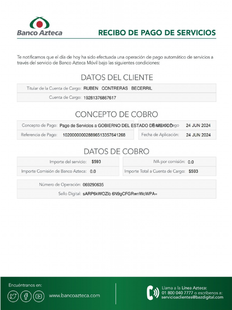 Recibo de Pago de Servicio (2) - 025227 | PDF