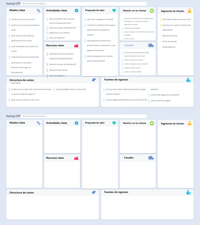 Modelo Canvas para Startup UTP | PDF | Empresa de inicio | Pequeñas ...