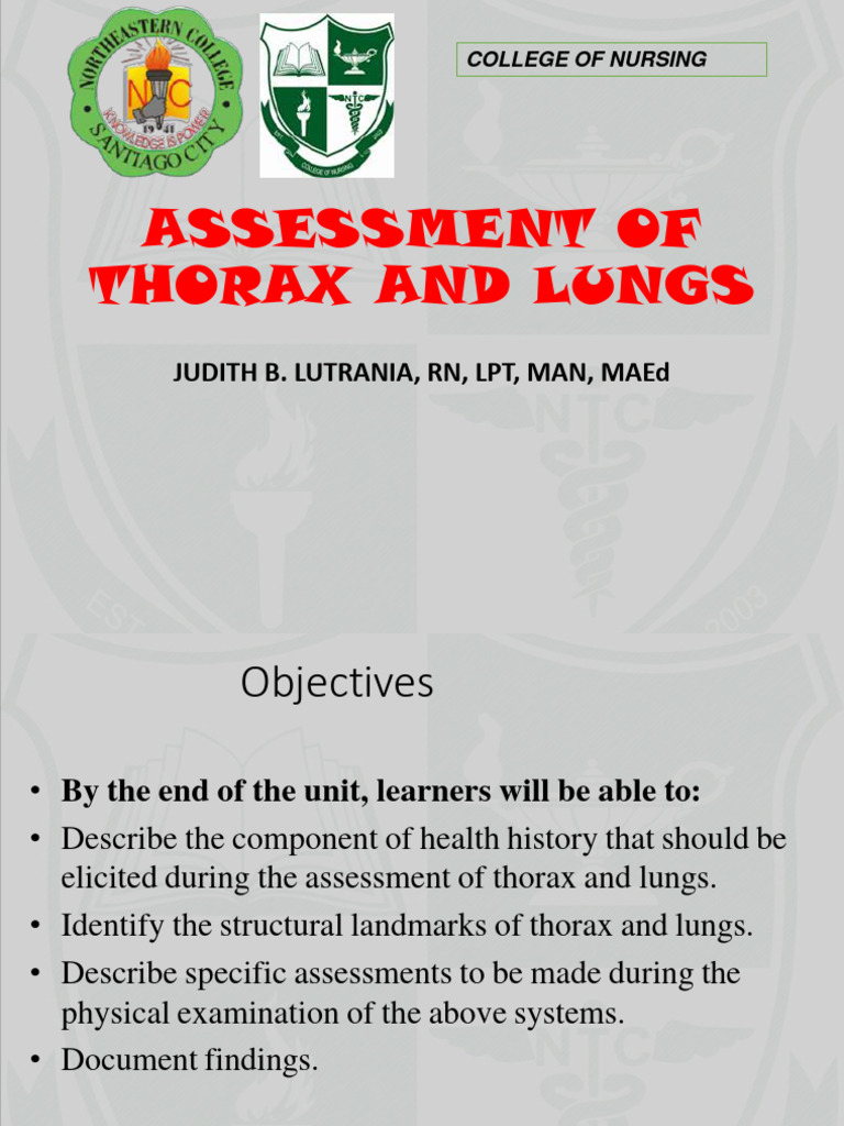 Thorax and Lung Assessment Guide | PDF | Respiratory Diseases | Lung