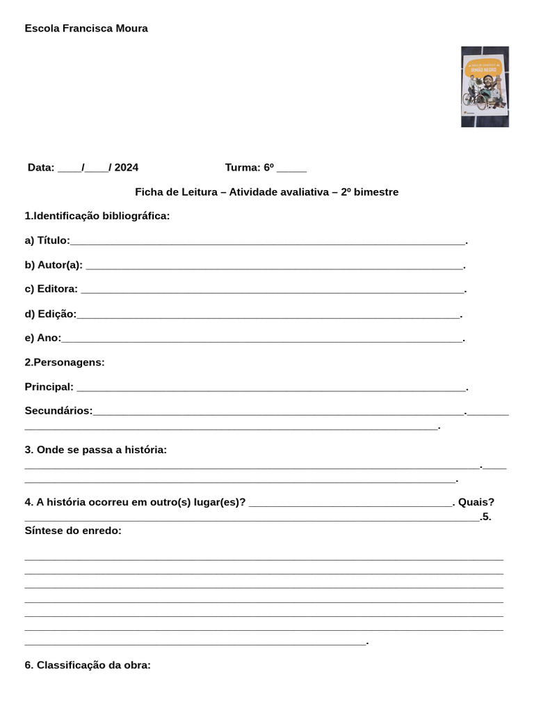 Ficha de Leitura: Atividade 6º Ano | PDF
