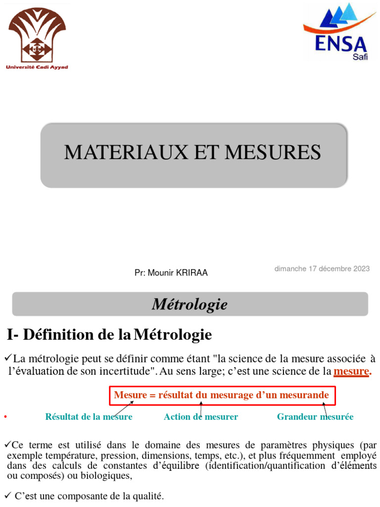 Définition et concepts de métrologie | PDF | Loi normale | Erreur de mesure