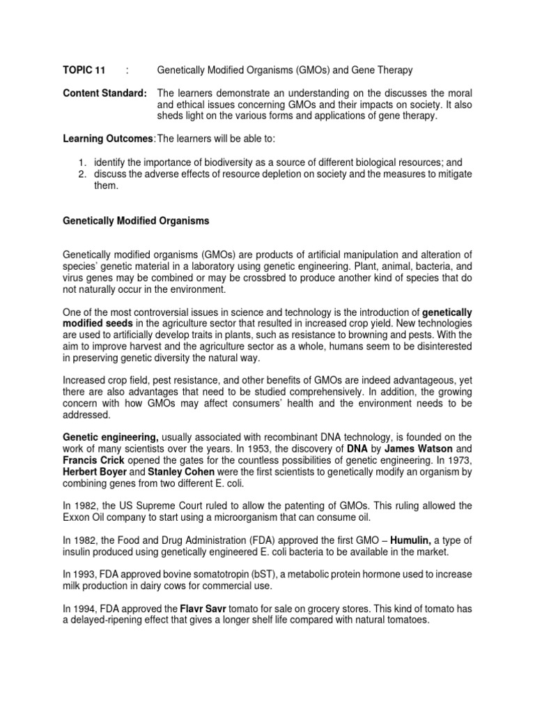 GMOs and Gene Therapy: Ethical Insights | PDF | Genetically Modified ...