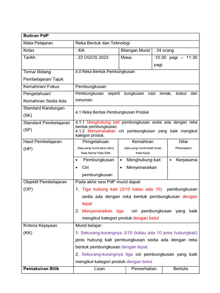 Reka Bentuk Pembungkusan Kelas 4IA | PDF