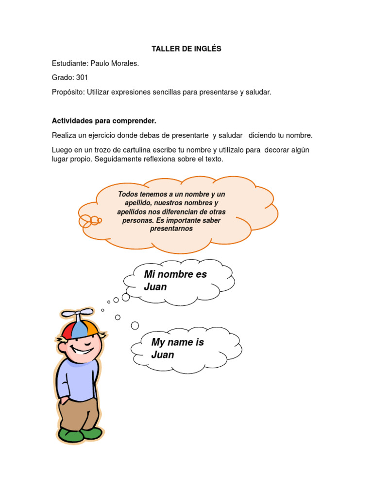 Taller de Inglés 1P | PDF | Artes del Lenguaje y Comunicación ...