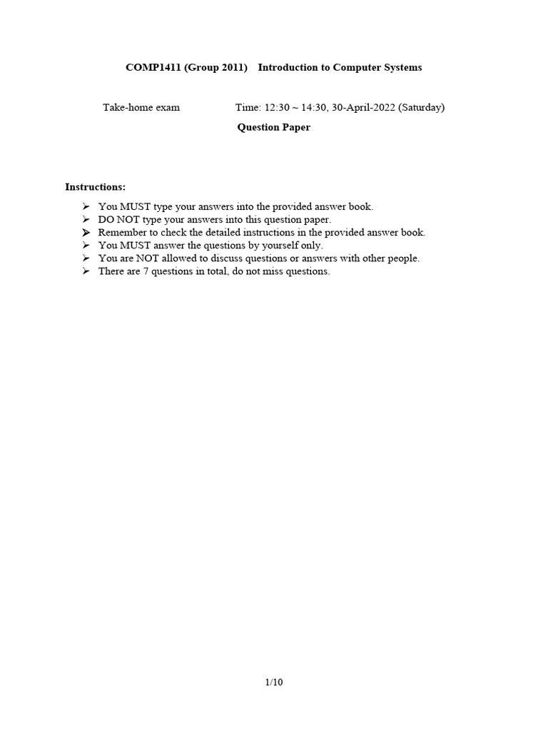 COMP1411 Midterm Exam Instructions | PDF | Computer Science | Computing