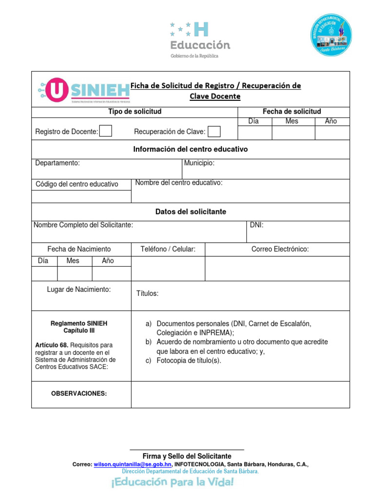 Solicitud de Registro Docente SACE | PDF | Documento de identidad ...