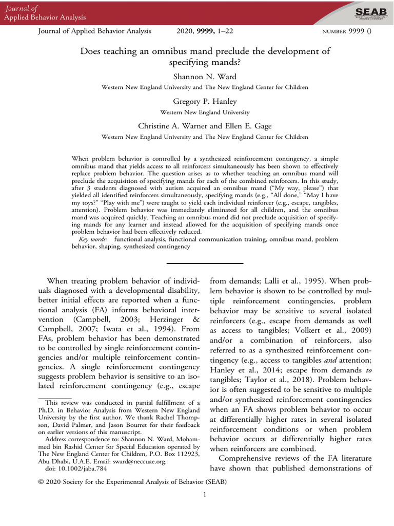 Omnibus Mands and Specifying Mands | PDF | Reinforcement | Attention