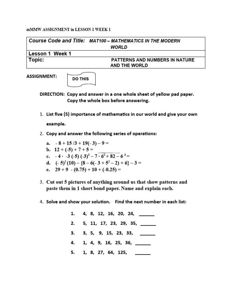 Math Patterns and Importance Assignment | PDF