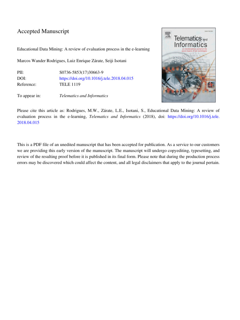 Educational Data Mining in E-Learning Evaluation | PDF | Educational ...
