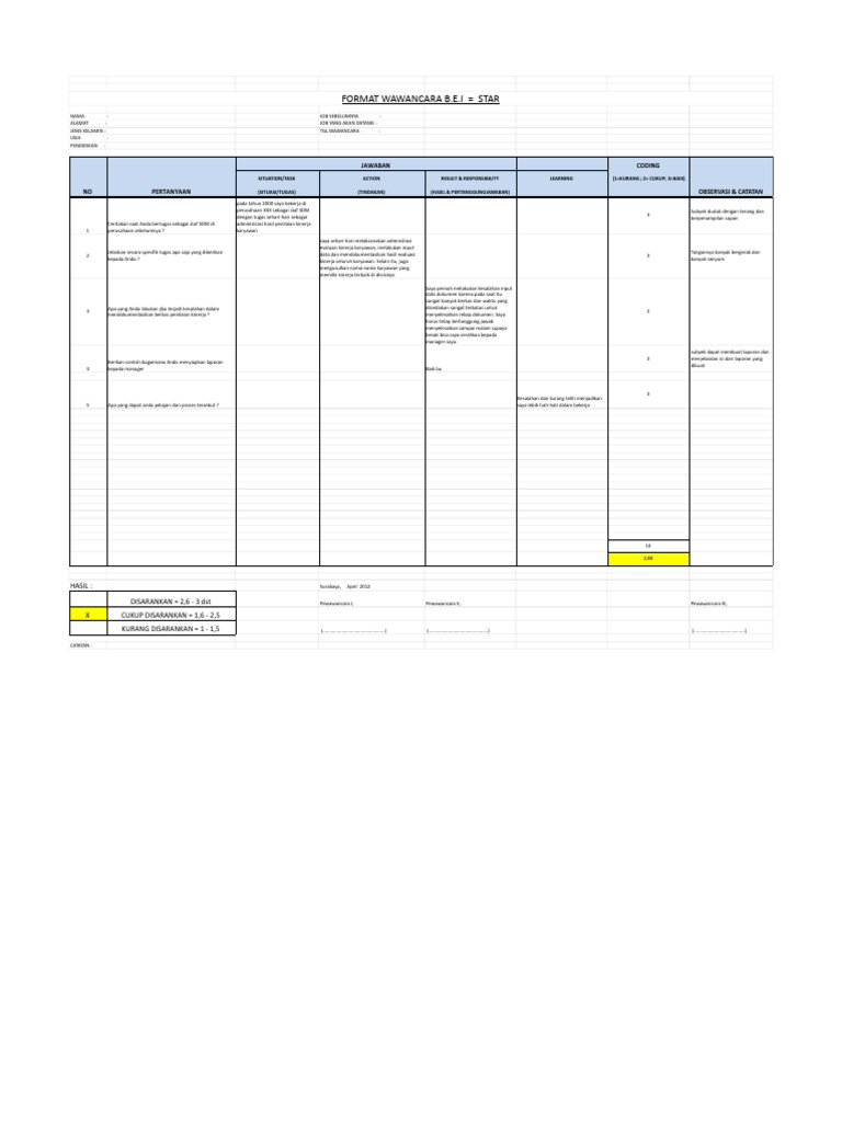 CONTOH Worksheet BEI STAR PDF