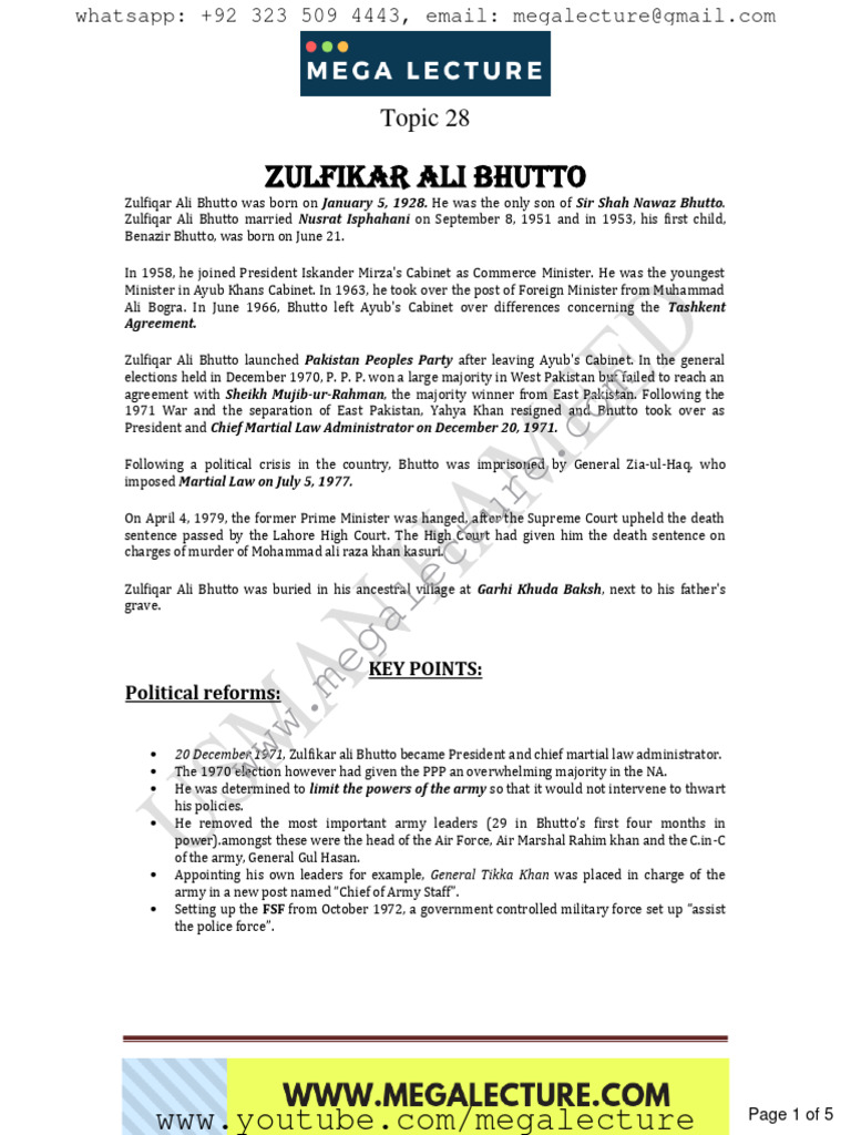 Hist Topic 28 Zulfikar Ali Bhutto | PDF | Zulfikar Ali Bhutto | Pakistan